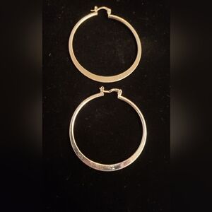 925 Stamped Silver Hoops, Extra Large, Beautifully Minimalist Flat Silver Design